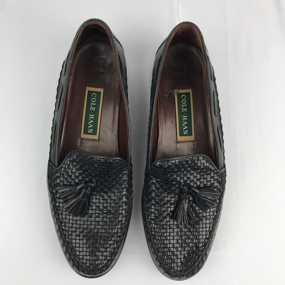 Cole Haan Mens Shoes Black Loafers woven Tassels